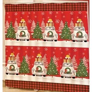 Avanti Christmas Shower Curtain Fabric Holiday Buffalo Check Farm Truck 72x72"